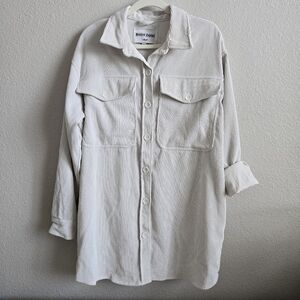Oversized white corduroy button front top